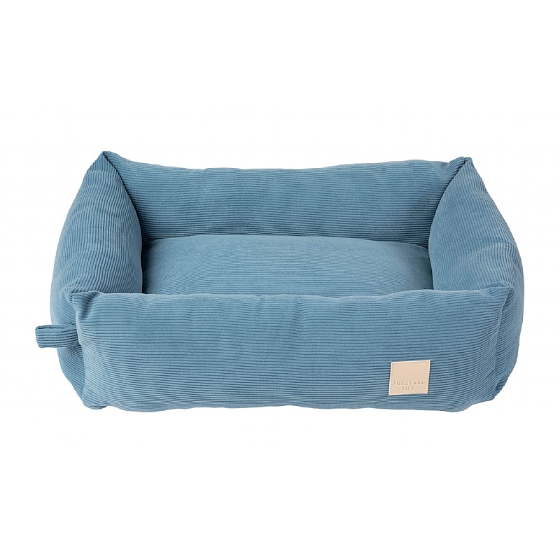 Small Corduroy Bolster Dog Bed French Blue