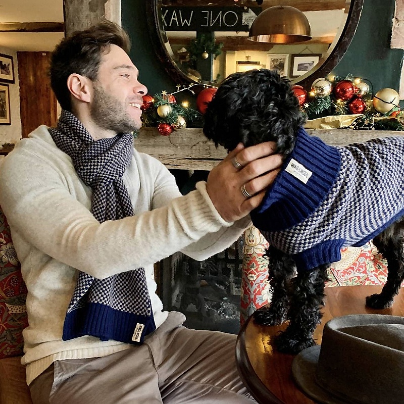 Wag & Wool Navy Dog Jumper and Matching Scarf Set