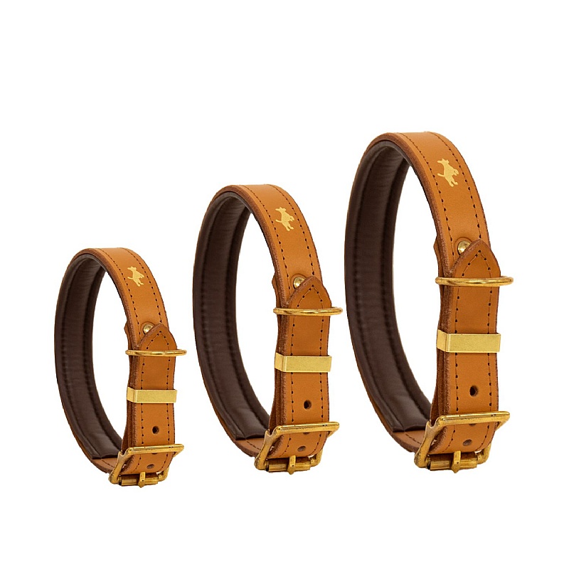 Storeys & Tails Padded Luxury Leather Dog Collar Nacho Tan