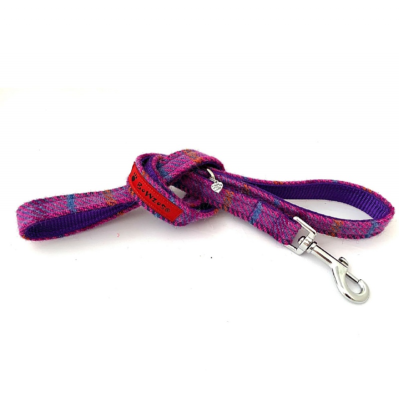 Purple Check Harris Tweed Dog Lead