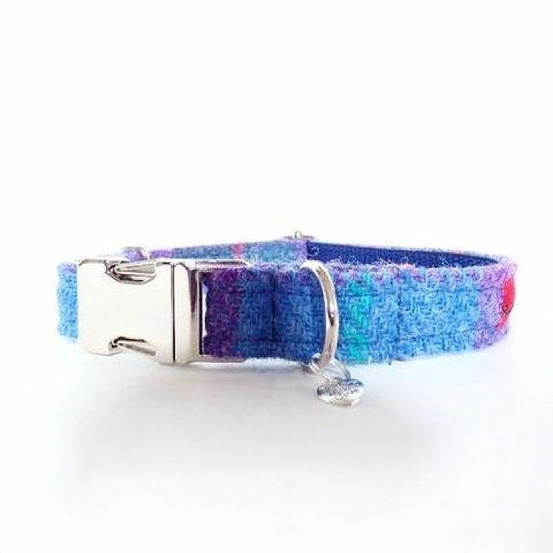 Blueberry Check Harris Tweed Dog Collar - Medium