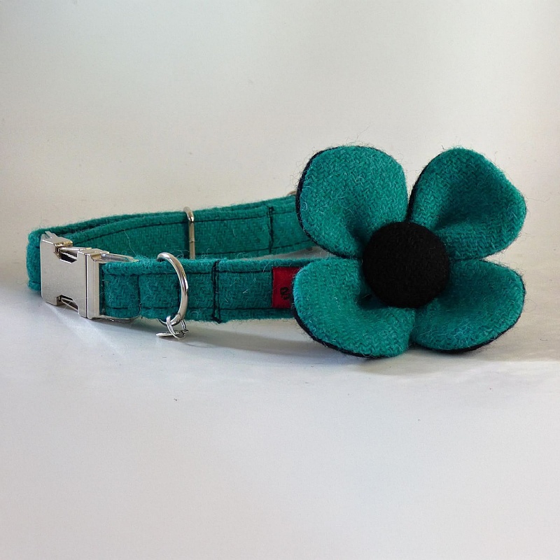 Jade Harris Tweed Flower Dog Collar - Large