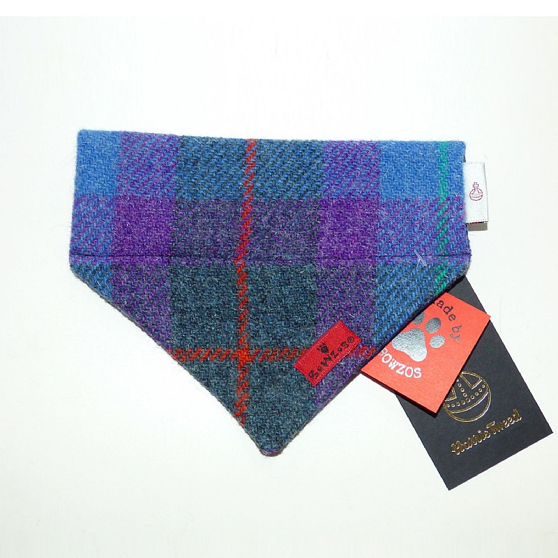 Blueberry Check Harris Tweed Dog Bandana - Large