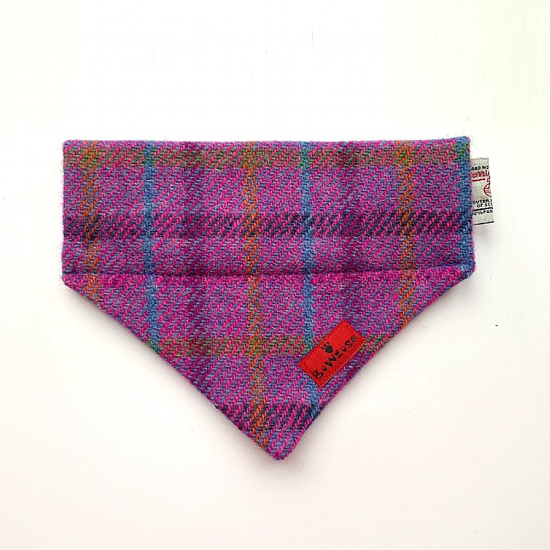 Purple Check Harris Tweed Dog Bandana - Small