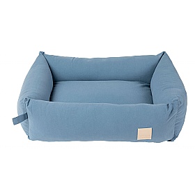 Small Cotton Bolster Dog Bed French Blue