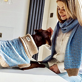 Wag & Wool Light Blue Dog Jumper and Matching Scarf Set