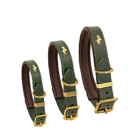 Storeys & Tails Padded Luxury Leather Dog Collar Forest