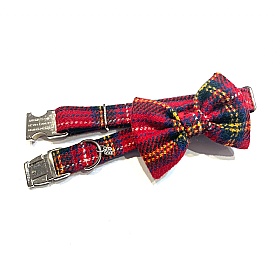 Tartan Harris Tweed Bow Tie Dog Collar - Medium