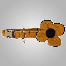 Yellow Harris Tweed Flower Dog Collar - Large