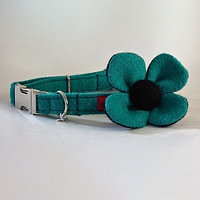 Jade Harris Tweed Flower Dog Collar - Large