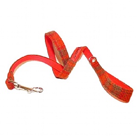 Orange Check Harris Tweed Dog Lead